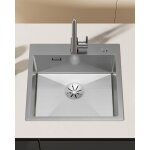 vier cuisine 50x48cm en inox - vier 1 bac bross avec systme de drainage - pour armoire de 50 cm