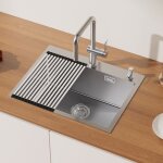 vier cuisine 58x45x18cm vier  encastrer en acier inox vier 1 bac avec distributeur de savon et gouttoir ...