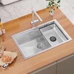 vier de cuisine - inox - 1 bac - 68x43x21cm - antibactrien - panier amovible