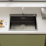 �vier de cuisine en acier inoxydable 50x45x19cm ?avec distributeur gris m�tallis�