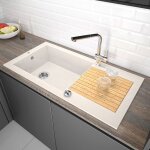 vier de cuisine blanc  encastrer 1 grande cuve avec gouttoir et soufflerie 90 x 50 cm