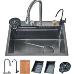 Évier de cuisine multifonction avec robinet bec extractible et eau pure rince verr Évier de cuisine multifonction avec robinet bec extractible et eau pure rince verr