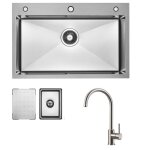 �vier de cuisine - bross� - 70x45cm - 1. 5 bacs - robinet rotatif 360� - inox durable