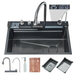 �vier de cuisine gris canon 75x46x22cm acier inoxydable cascade flying rain commande sur table lave - ...