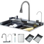 �vier de cuisine gris canon 75x46cm 1 bac acier inoxydable egouttoir robinet extensible haute pression ...