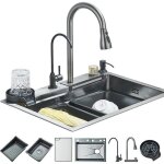 �vier de cuisine cascade multifonction acier inoxydable �vier simple avec robinet extensible grand cuve ...