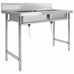 �vier de cuisine double - vidaxl - acier inoxydable - 120x60x85 cm - profondeur 20 cm - argent - lavabo ...