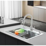 �vier de cuisine encastrable nickel bross�cuve simple en acier inoxydable robinet bec r�tractable distributeur ...