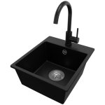 Evier cuisine en granit 38x44cm lavabo 1 bac + kit de vidage + robinet 5010 riga easy de primagran noir ...