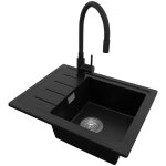 Evier cuisine en granit 55x44cm lavabo 1 bac + kit de vidage + robinet 5170 copenhague easy noir de primagran ...