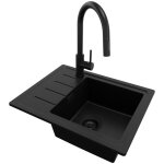 Evier cuisine en granit 55x44cm lavabo 1 bac + kit de vidage + robinet 9010 copenhague easy tout noir ...