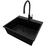 Evier cuisine en granit 58x50cm lavabo 1 bac + kit de vidage + robinet 5170 riga de primagran tout noir ...
