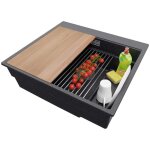 Evier cuisine en granit 58x53cm lavabo 1 bac + kit de vidage + accessoires oslo max de primagran graphite ...