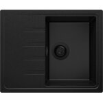 Evier cuisine en granit 62x50cm lavabo 1 bac + kit de vidage milan de primagran tout noir