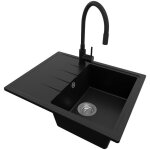Evier cuisine en granit 62x50cm lavabo 1 bac + kit de vidage + robinet 5170 milan de primagran noir
