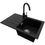 Evier cuisine en granit 70x44cm lavabo 1 bac + kit de vidage + robinet 5010 copenhague easy de primagran ...