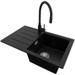 Evier cuisine en granit 70x44cm lavabo 1 bac + kit de vidage + robinet 5170 copenhague easy de primagran ...