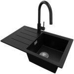 Evier cuisine en granit 70x44cm lavabo 1 bac + kit de vidage + robinet 9010 copenhague easy de primagran ...