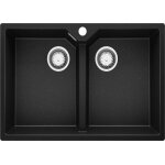Evier cuisine en granit 78x50cm lavabo 2 bacs + kit de vidage madrid twin de primagran noir mtallis ...