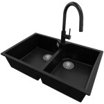 Evier cuisine en granit 78x50cm lavabo 2 bacs + kit de vidage + robinet 9010 madrid twin de primagran ... Evier cuisine en granit 78x50cm lavabo 2 bacs + kit de vidage + robinet 9010 madrid twin de primagran ...