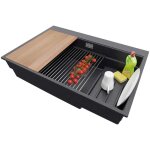 Evier cuisine en granit 78x53cm lavabo 1 bac + kit de vidage + accessoires oslo max de primagran graphite ...