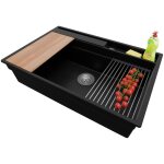 Evier cuisine en granit 78x53cm lavabo 1 bac + kit de vidage + accessoires oslo pocket de primagran noir ... Evier cuisine en granit 78x53cm lavabo 1 bac + kit de vidage + accessoires oslo pocket de primagran noir ...