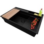 Evier cuisine en granit 78x53cm lavabo 1 bac + kit de vidage + accessoires oslo pocket de primagran tout ...