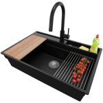 Evier cuisine en granit 78x53cm lavabo 1 bac + kit de vidage + accessoires + robinet 9010 oslo pocket ... Evier cuisine en granit 78x53cm lavabo 1 bac + kit de vidage + accessoires + robinet 9010 oslo pocket ...