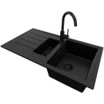 Evier cuisine en granit 90x50cm lavabo 15 bacs + kit de vidage + robinet 5010 copenhague duo de primagran ...