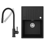 �vier de cuisine en granit - noir anthracite - 65x45cm - robinet � ressort - 1 bac - r�versible