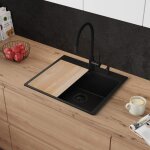 Evier cuisine en granit - noir rubin high level siphon �vier au meble 60 1 bac accessoire stonestyle ...
