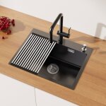Évier cuisine gris - noir 58x45x18cm Évier à encastrer en inox Évier 1 bac avec distributeur de savon ... Évier cuisine gris - noir 58x45x18cm Évier à encastrer en inox Évier 1 bac avec distributeur de savon ...