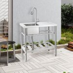 �vier de cuisine en inox 1 bac - salut - avec dosseret et �gouttoir - 76x40x76cm