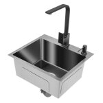 vier cuisine evier inox 1 - bac avec savon egouttoir panier dgouttage robinet rotatif chaude froide ...
