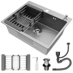 �vier de cuisine en inox - mocoerl - �vier 1 bac - 55x45x19 cm - panier r�glable - anti - odeur
