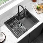 vier de cuisine en inox 60x45cm - vier 1 bac gris fonc avec panier gouttoir rglable - pour armoire ...