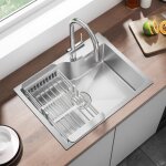 vier de cuisine - anycee max - 1 bac inox 60x45cm - panier gouttoir rglable - antibactrien - insonoris ...