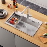 vier de cuisine en inox 70x45cm - vier 1 bac avec panier gouttoir rglable - pour armoire de 80 cm ...
