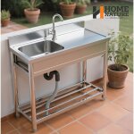 �vier de cuisine inox argent avec robinet 100x50x90cm 1 bac evier cuisine multifonction pour ext�rieur ...