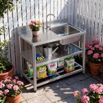 �vier de cuisine inox argent avec robinet 100x50x90cm 1 bac evier cuisine multifonction (c�t� gauche ...