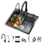 Evier de cuisine inox multifonction grand bac avec robinet panier d�gouttage �gouttoir50x45x20cm