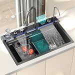 Evier cuisine inox noir 75x46cm evier de cuisine 1 bac grand format avec robinet affichage num�rique ...