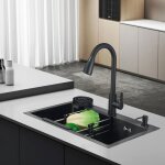 �vier cuisine inox noir mat 60x45cm kit complet robinet extractible + lave - gobelet int�gr� + distributeur ...