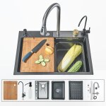 Evier de cuisine inox � lavabo simple - 50cm * 45cm 1 bac avec robinet de cuisine evier avec accessoire ...