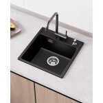 Évier de cuisine noir 45x46cm - Évier 1 bac en granit avec ensemble de drainage - pour armoire de 45 ... Évier de cuisine noir 45x46cm - Évier 1 bac en granit avec ensemble de drainage - pour armoire de 45 ...