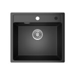 vier de cuisine noir 50x46cm - vier 1 bac en granit avec ensemble de drainage - pour armoire de 50 ...