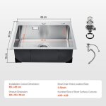 �vier de cuisine - vevor - 68 cm - �vier sous plan en acier inox 304 - pour camping - car cuisine de ...