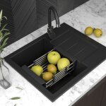vier en granit granitan milano avec gouttoir et siphon noir 1 kit