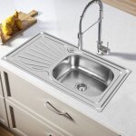 �vier multifonctionnel en acier inoxydable avec bonde - homewell - 90 x 50 x 15 cm - argent