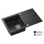 Evier rectangulaire coste noir en granit premium - 1 bac avec gouttoir et vidage inclus